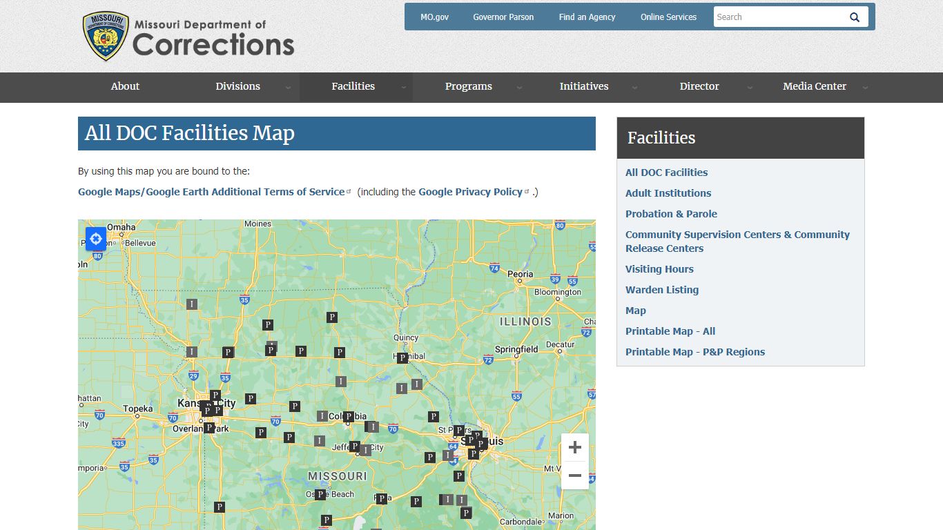 All DOC Facilities Map | Missouri Department of Corrections